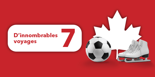 Une feuille d’érable avec des patins et un ballon de soccer.