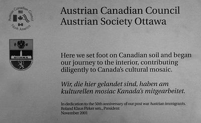 Austrian Canadian Council Austrian Society Ottawa plaque