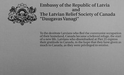 Embassy of the Republic of Latvia and The Latvian Relief Society of Canada “Daugavas Vanagi” plaque