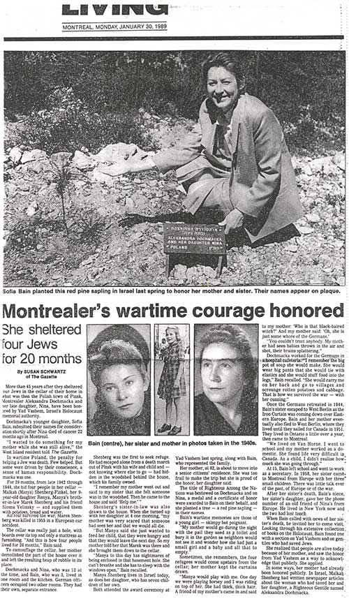 Coupure de journal intitulée : Le courage montréalais en temps de guerre honoré.
