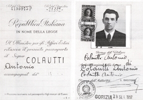 Vieux passeport italien montrant photo page de jeune homme.