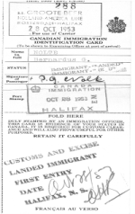 Carte d’identité de l’immigration canadienne de Bernardus.