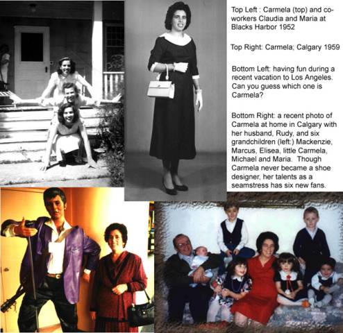 Un collage de photos de Carmela à différents âges, avec des membres de la famille.