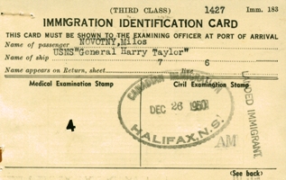 Carte d’identité de l’immigration avec tampon Halifax.