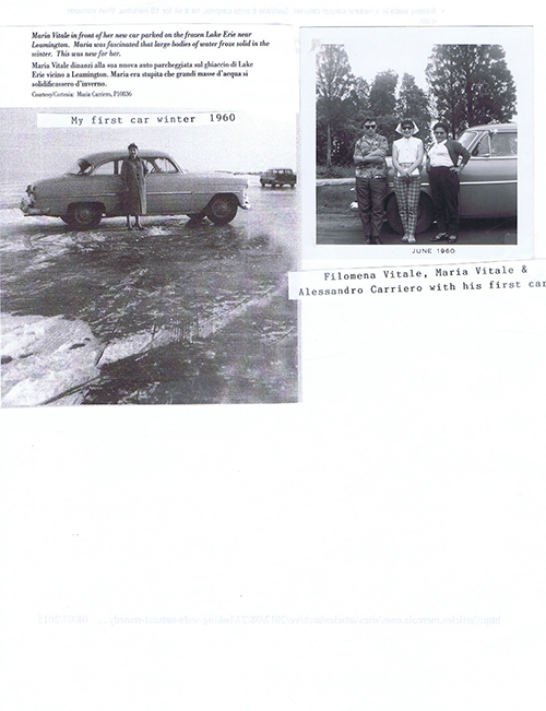 Deux vieilles photos d’une voiture collées sur un papier.