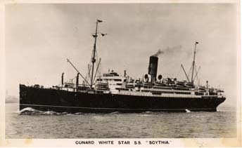 Ancienne carte postale du navire, avec légende Cunard White Star SS Scythia.