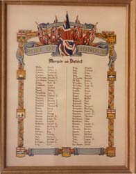 Rouleau coloré avec les noms, les armoiries et le titre Rouleau d’honneur.