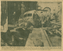 Vieil article de journal montrant les dommages subis pendant les émeutes à Halifax en temps de guerre.