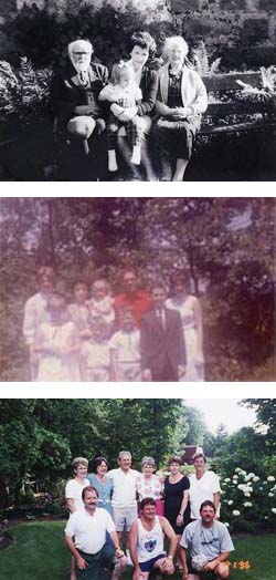 Trois photos successives représentant divers membres de la famille de Knowles.