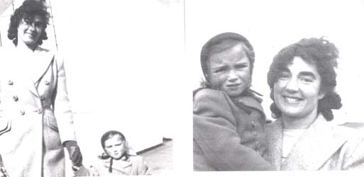 Côte à côte des photos de jeune Rose en robe avec petite fille, à bord du navire Aquitania.