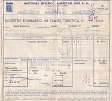 Lecture de documents de voyage National Hellenic American Line.