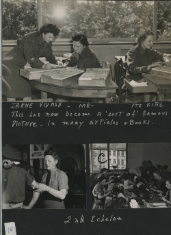 Collage de photographies montrant plusieurs femmes travaillant à diverses tâches de bureau. 