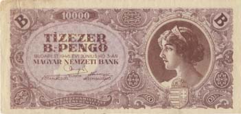 Face avant de la vieille monnaie hongroise, valeur 10000 Tizezer.