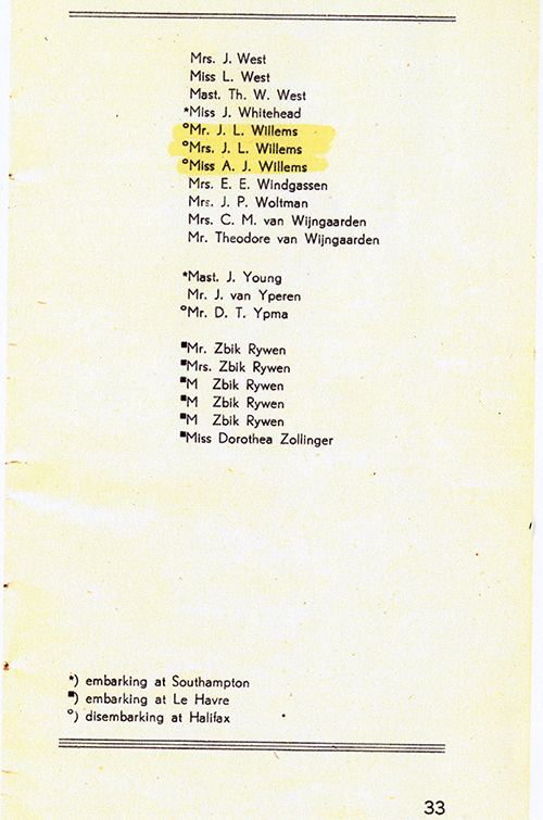 Page 33, liste des passagers.