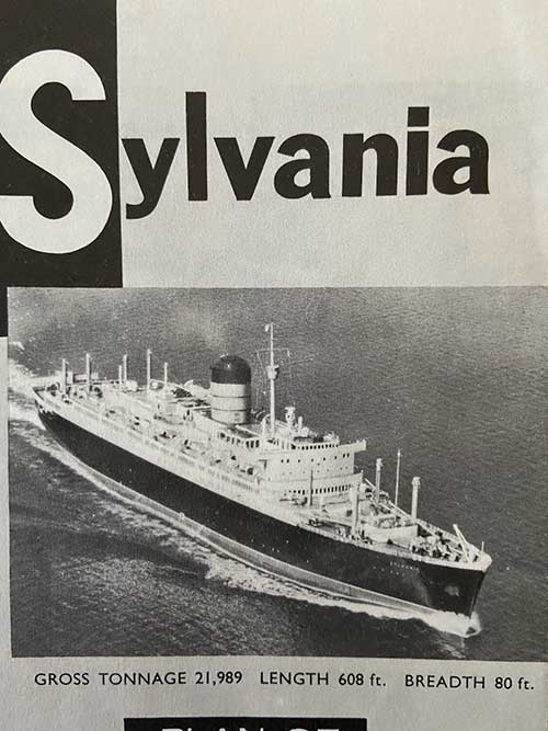 Carte postale de la Sylvania indiquant le tonnage brut, la longueur et la largeur.